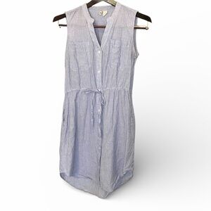 Japna Pin Striped Shirt Dress Large Chambray Blue White